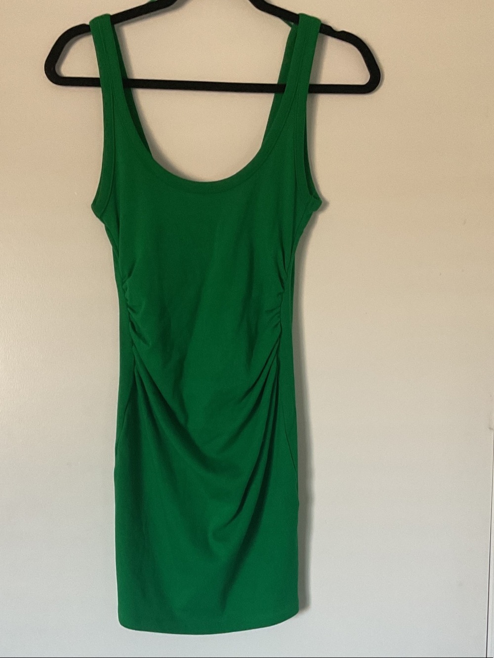 Zara Bright Green Scoop Neck Ruched Mini Dress